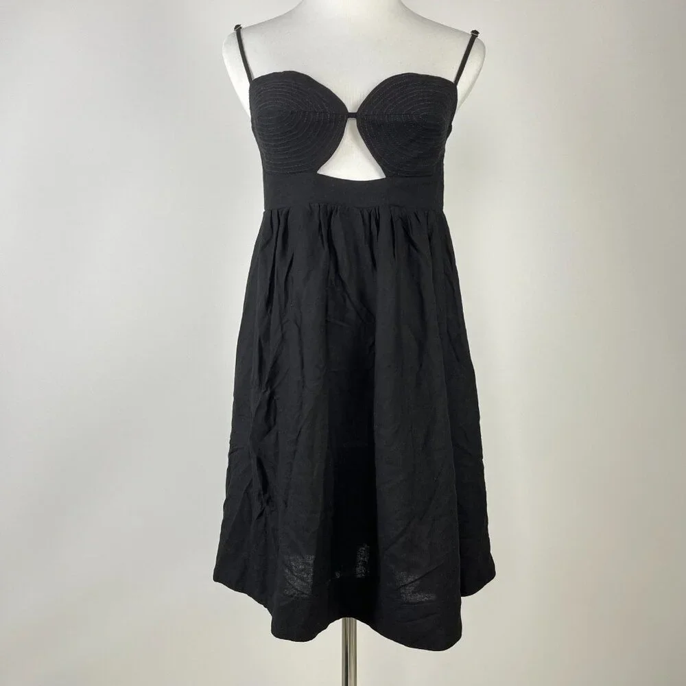 NWOT Farm Rio Linen Blend Black Sleeveless Mini Dress Size M - Picture 5 of 15